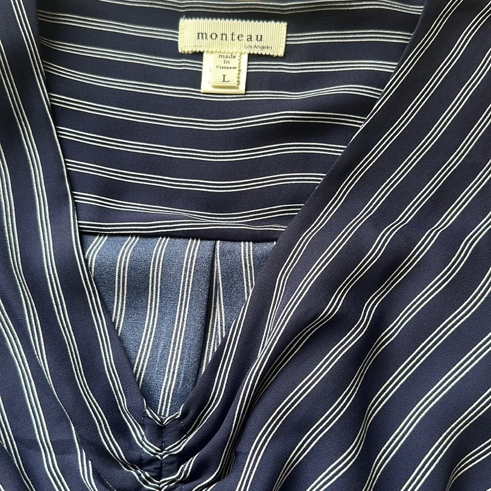 💖Monteau v neck navy blue pin stripe summer dress - Picture 4 of 4